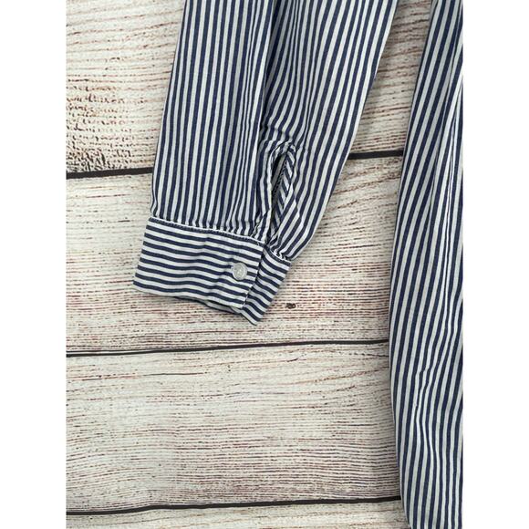 Lili's Closet 1/2 Button Striped Lace Back Tunic Top Women's Medium Blue/White - Picture 6 of 10